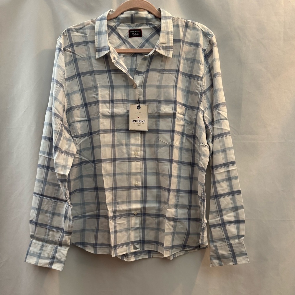 Untuckit Melini Long Sleeve Button Down Shirt Grey Plaid